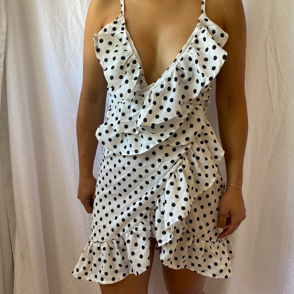 Polka dot wrap mini dress (S)